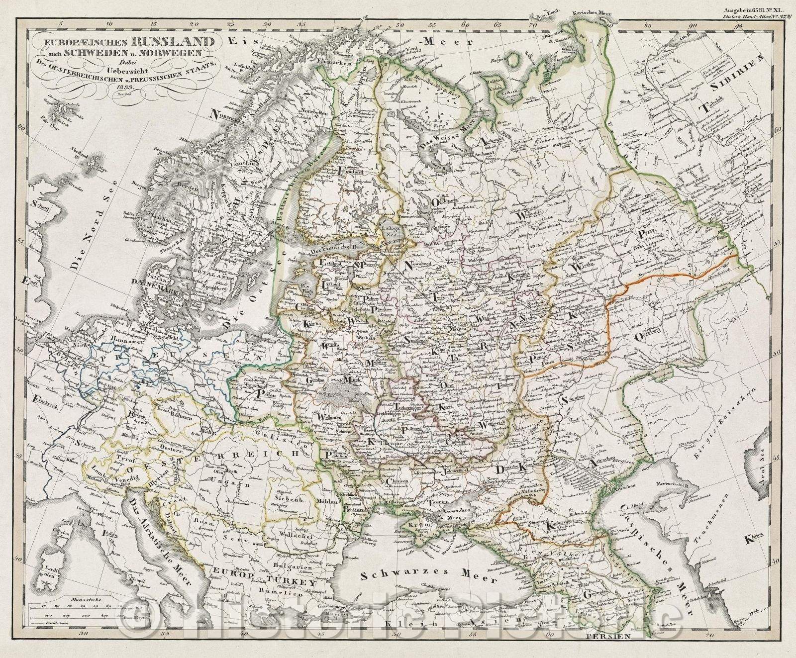 Historic Map : Europaeisches Russland auch Schweden u. Norwegen dabei uebersicht des Oesterreichischen u. Preussischen Staats, 1846 , Vintage Wall Art
