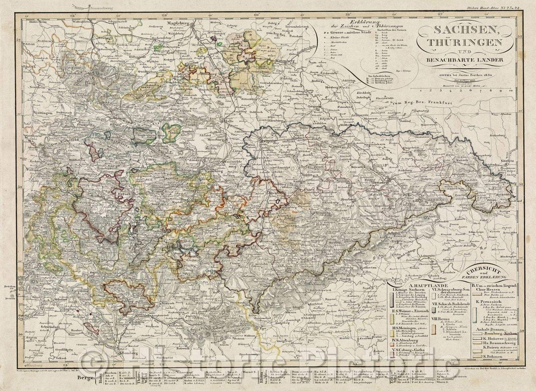 Historic Map : Sachsen, Thuringen und Benachbarte Laender, c. 1845 , Vintage Wall Art
