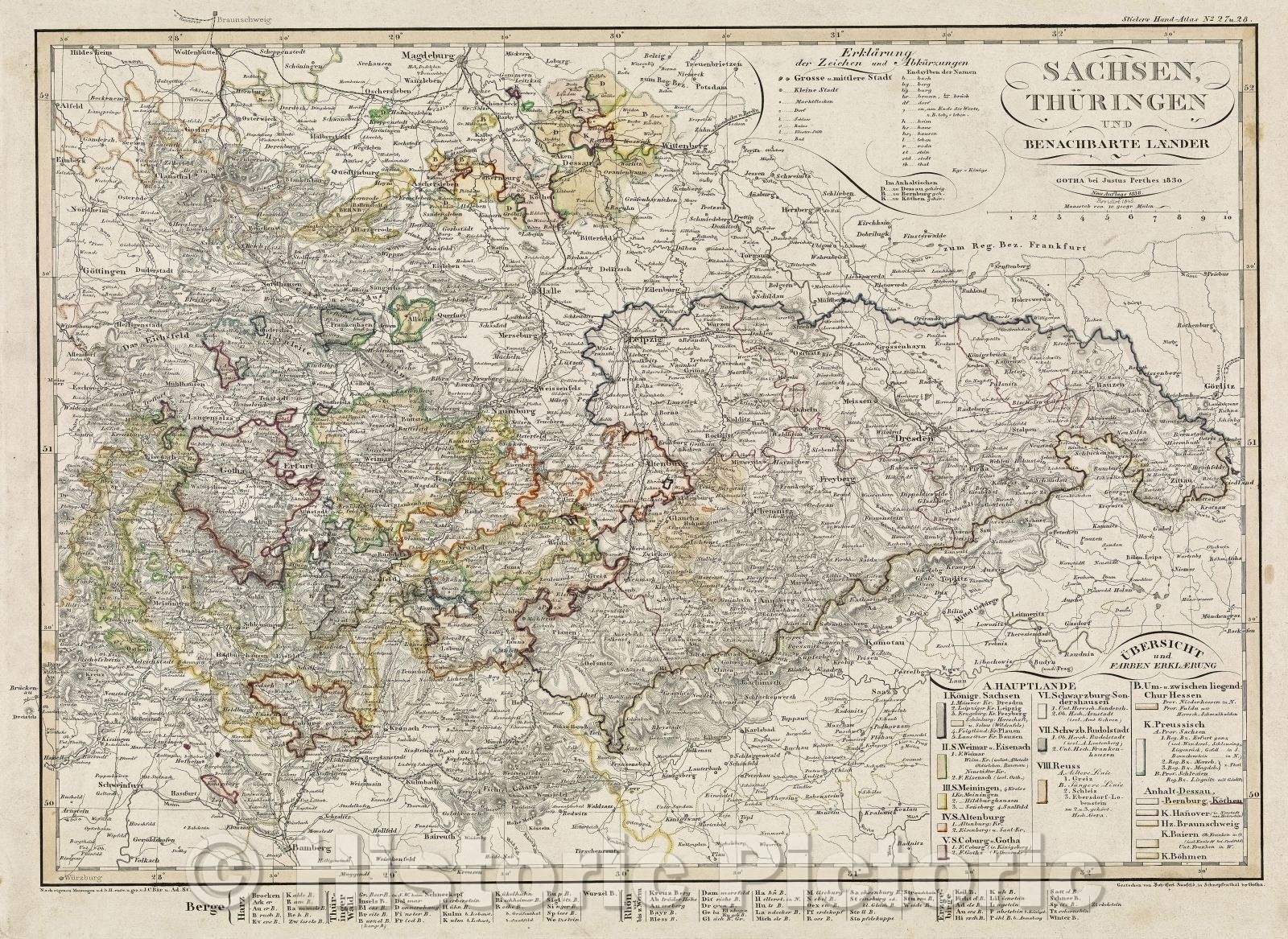 Historic Map : Sachsen, Thuringen und Benachbarte Laender, c. 1845 , Vintage Wall Art