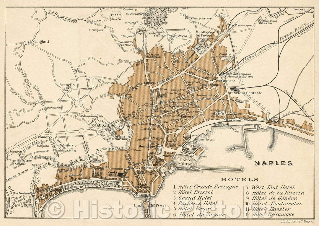 Historic Map : Naples, c. 1910 , Vintage Wall Art