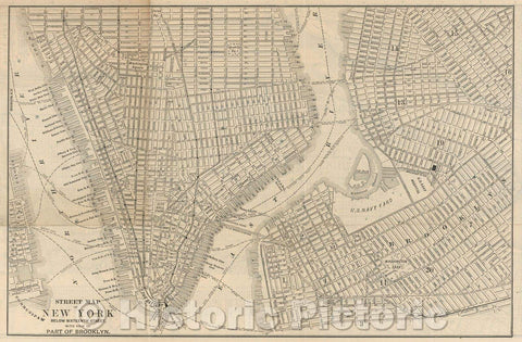 Historic Map : Street Map of New York below Sixteenth Street, with view of part of Brooklyn., c. 1910 , Vintage Wall Art