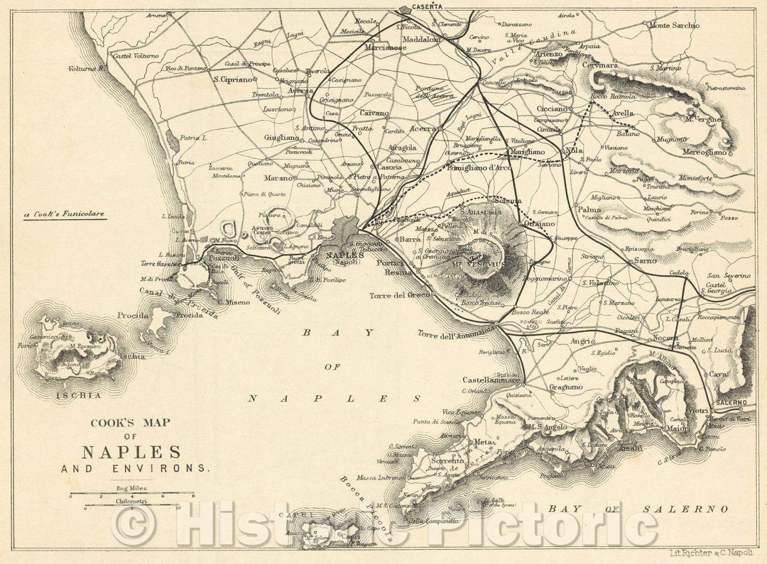 Historic Map : Cook's Map of Naples and Environs, c. 1900 , Vintage Wall Art