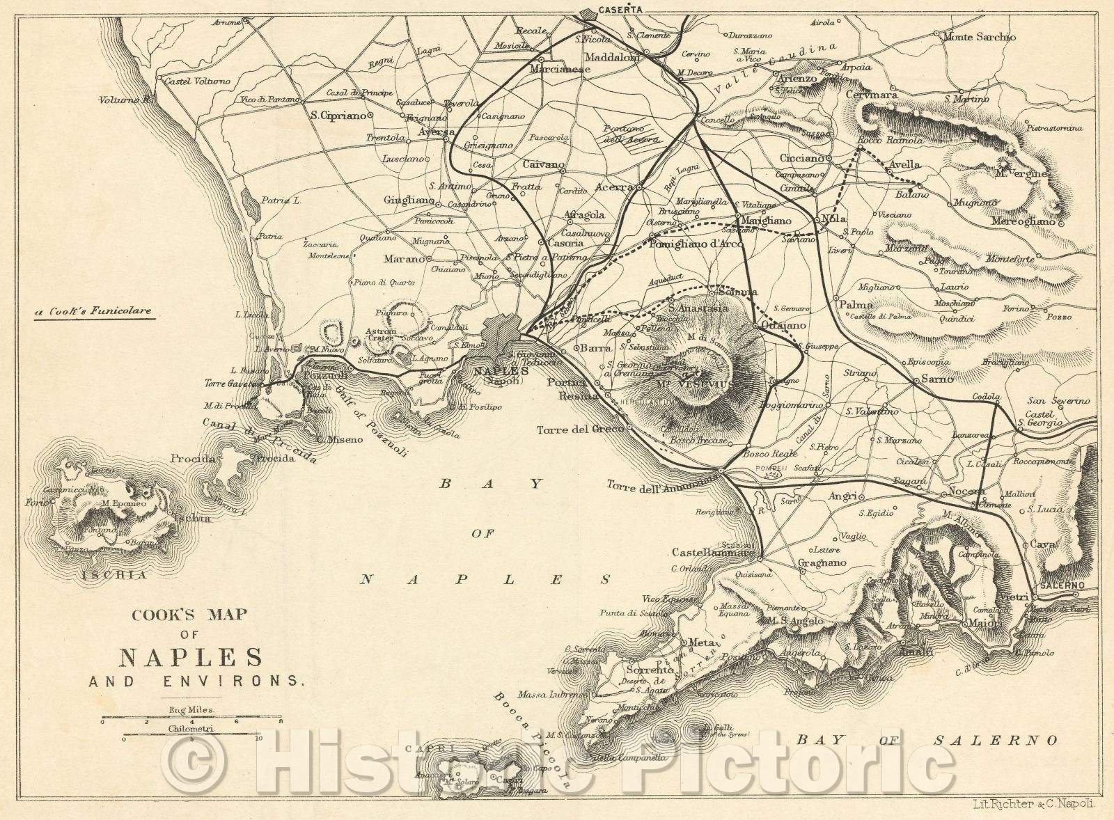 Historic Map : Cook's Map of Naples and Environs, c. 1900 , Vintage Wall Art
