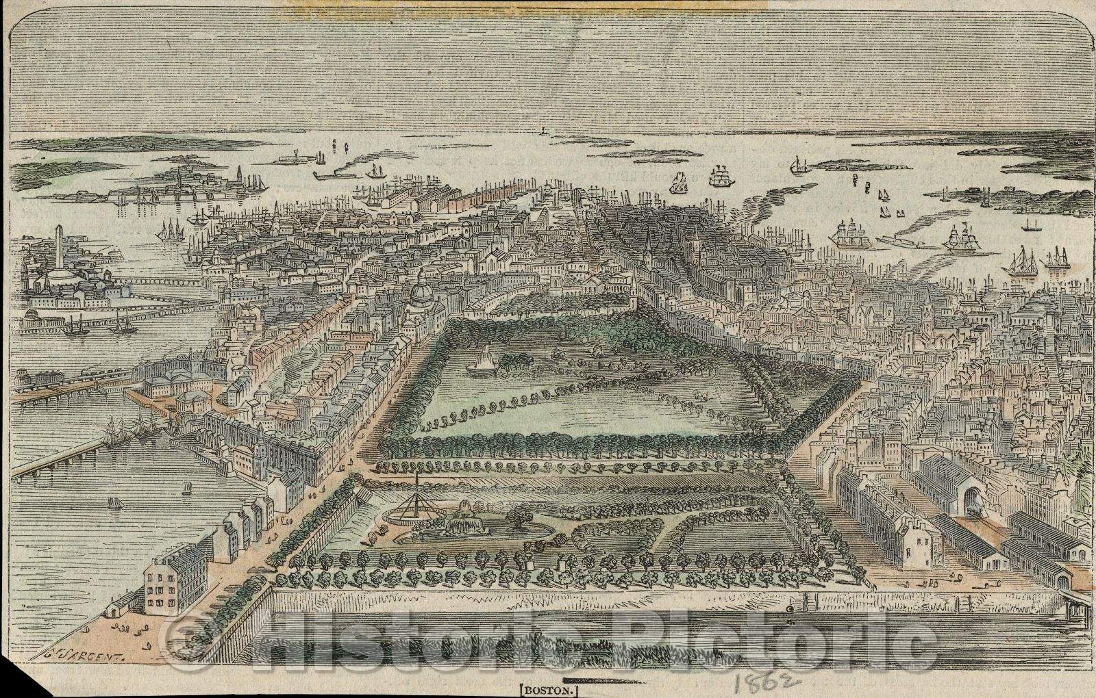 Historic Map : Boston, 1862 , Vintage Wall Art