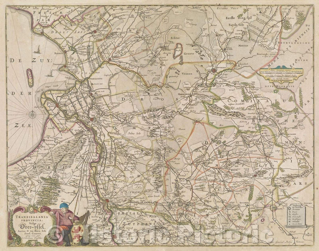Historic Map : Transisalania Provincia; Vulgo Over-Yssel., c. 1650 , Vintage Wall Art