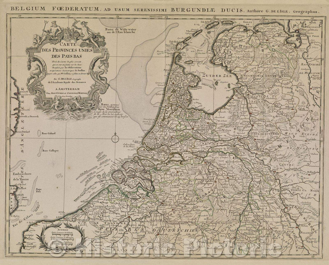 Historic Map : Carte des Provinces Unies des Pays Bas, c. 1702 , Vintage Wall Art