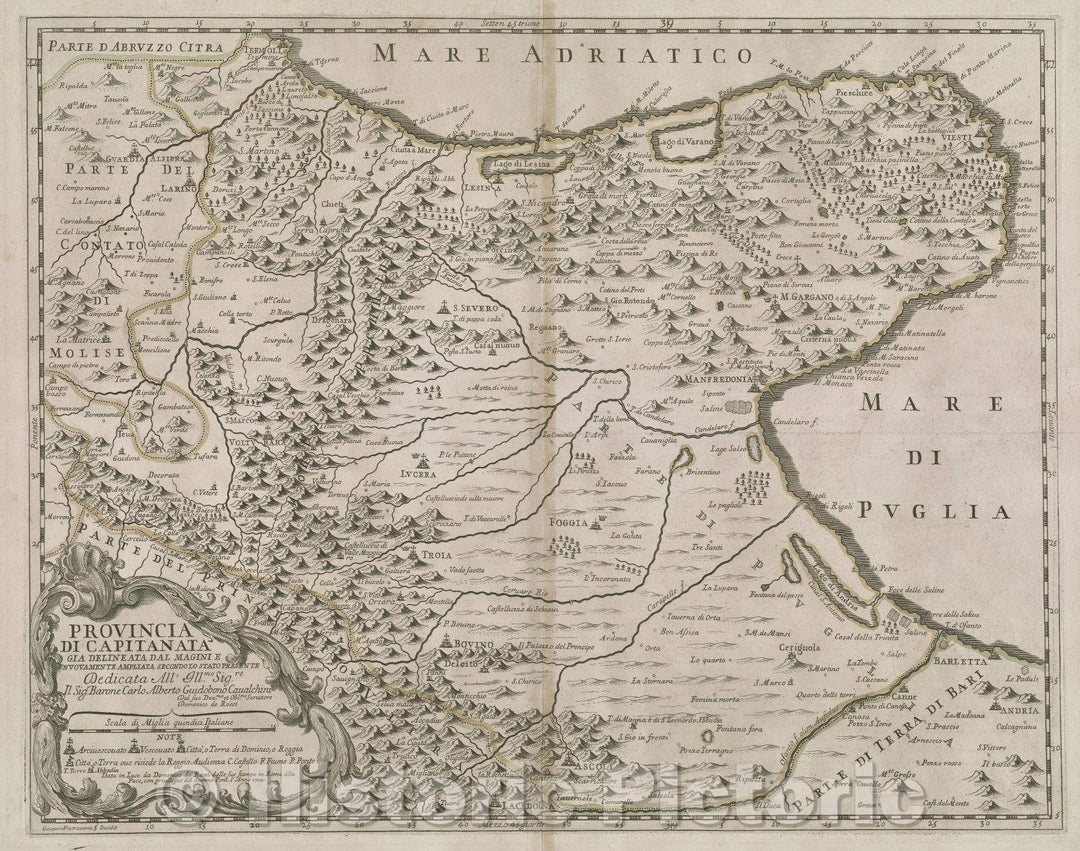 Historic Map : Provincia di Capitanata Gia Delineata dal Magini enuovamente Ampliata Secondo Lo Stato Presente, 1714 , Vintage Wall Art