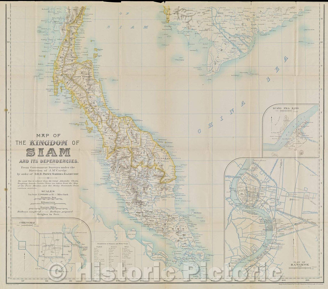Historic Map : Map of the Kingdom of Siam and its dependencies, 1900 , Vintage Wall Art