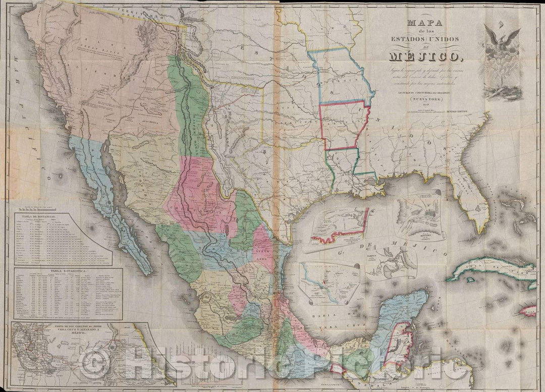 Historic Map : Mapa de los Estados Unidos de Mejico, California andc segun lo organizado y definido por las varias actas del congreso de dicha Republica, 1847 , Vintage Wall Art