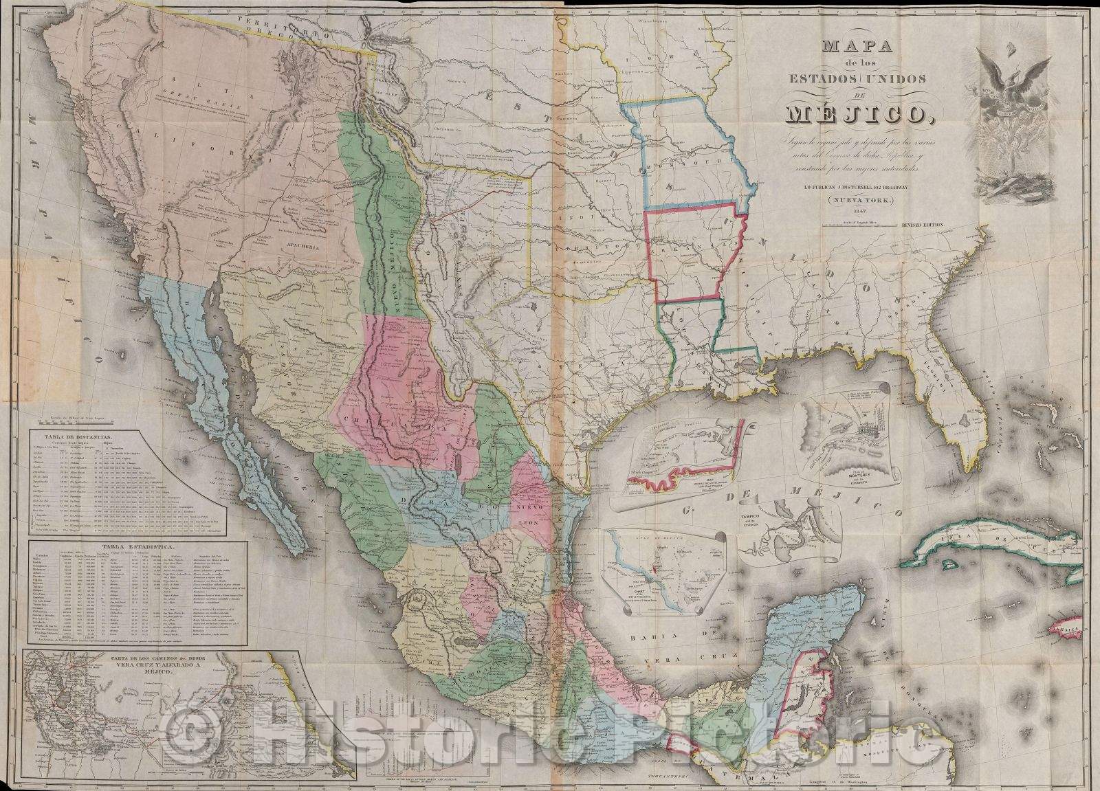 Historic Map : Mapa de los Estados Unidos de Mejico, California andc segun lo organizado y definido por las varias actas del congreso de dicha Republica, 1847 , Vintage Wall Art