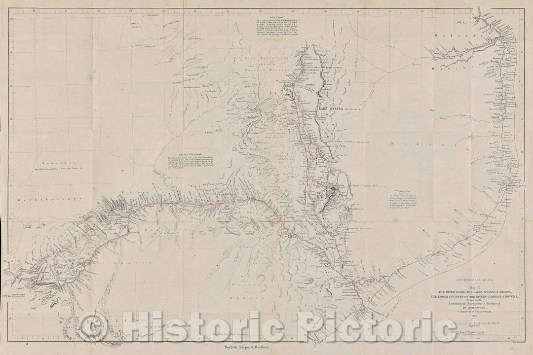 Historic Map : Map of the River Shire, the lakes Nyassa and Shirwa, the lower courses of the rivers Zambesi and Rovuma / based on the astronomical observations, 1875 , Vintage Wall Art