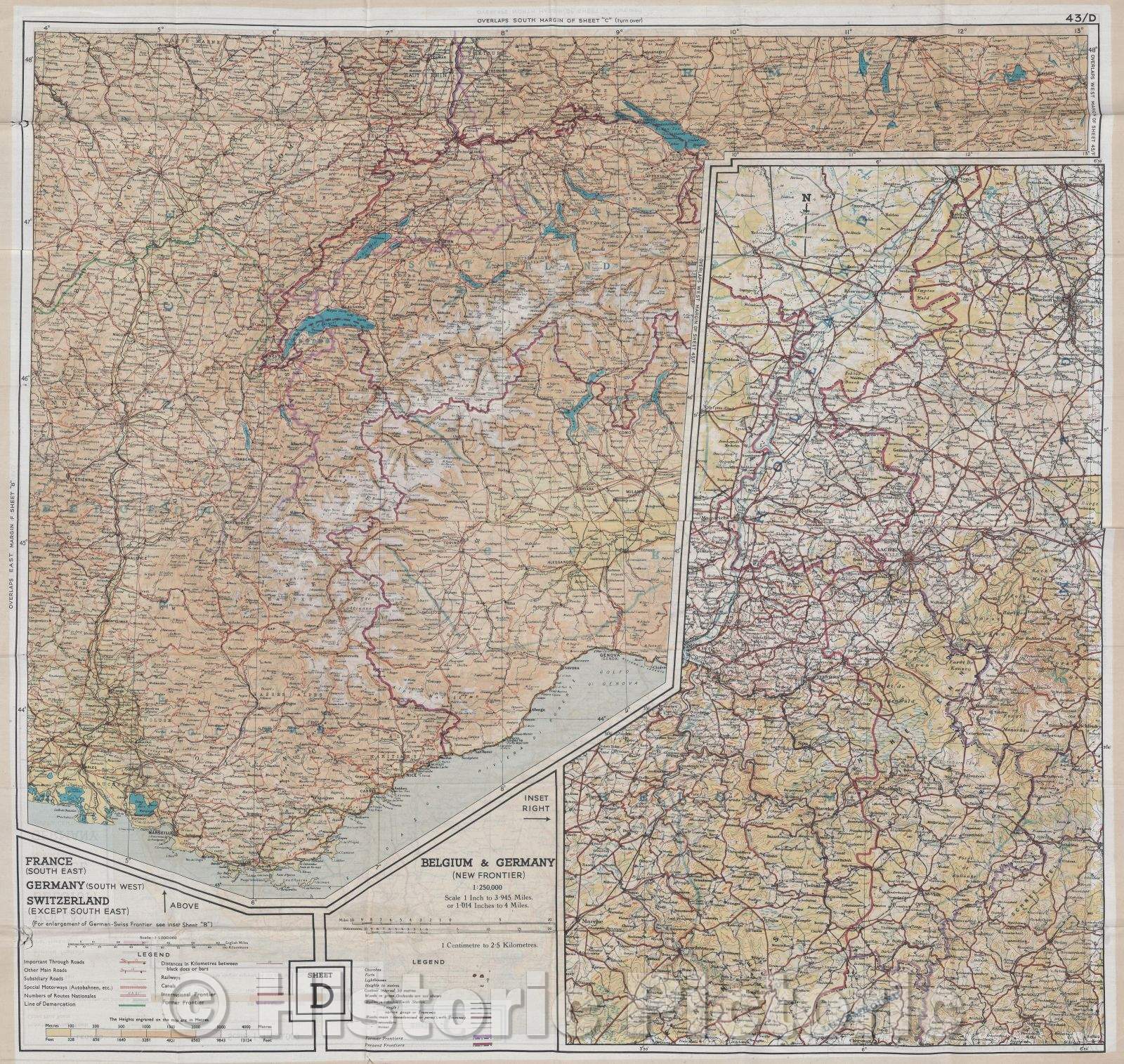 Historic Map : Holland, Belgium (except West Coast), France (north east), Germany (west and central), 1943 , Vintage Wall Art