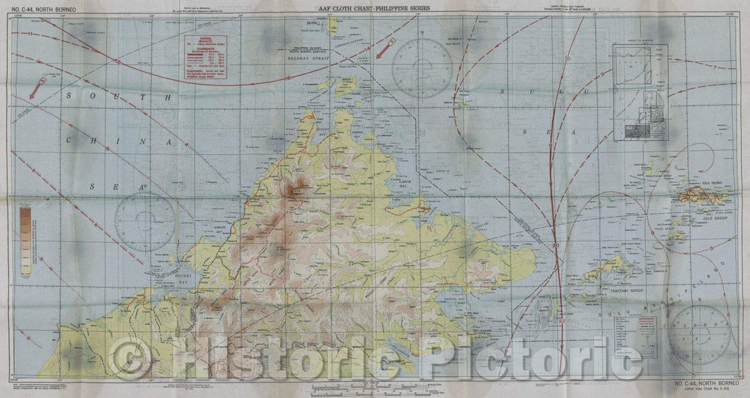 Historic Map : AAF Cloth Chart, Philippine series, North Borneo No. C-44., 1944 , Vintage Wall Art
