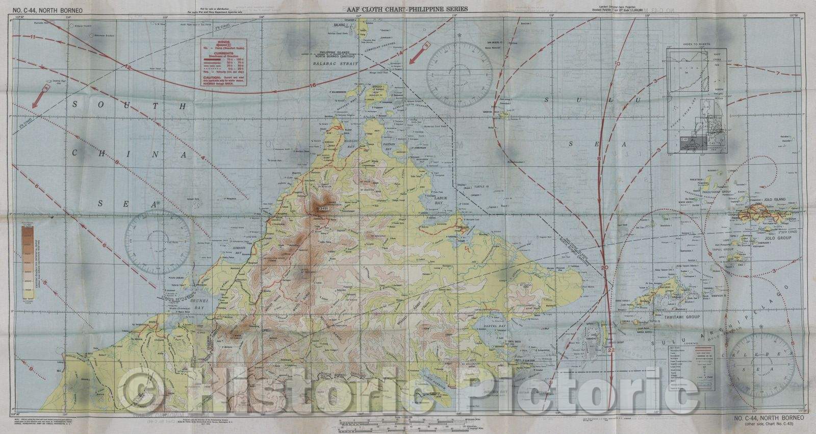 Historic Map : AAF Cloth Chart, Philippine series, North Borneo No. C-44., 1944 , Vintage Wall Art