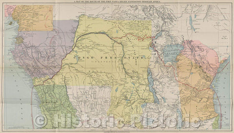 Historic Map : A map of the route of the Emin Pasha relief expedition through Africa., 1890 , Vintage Wall Art