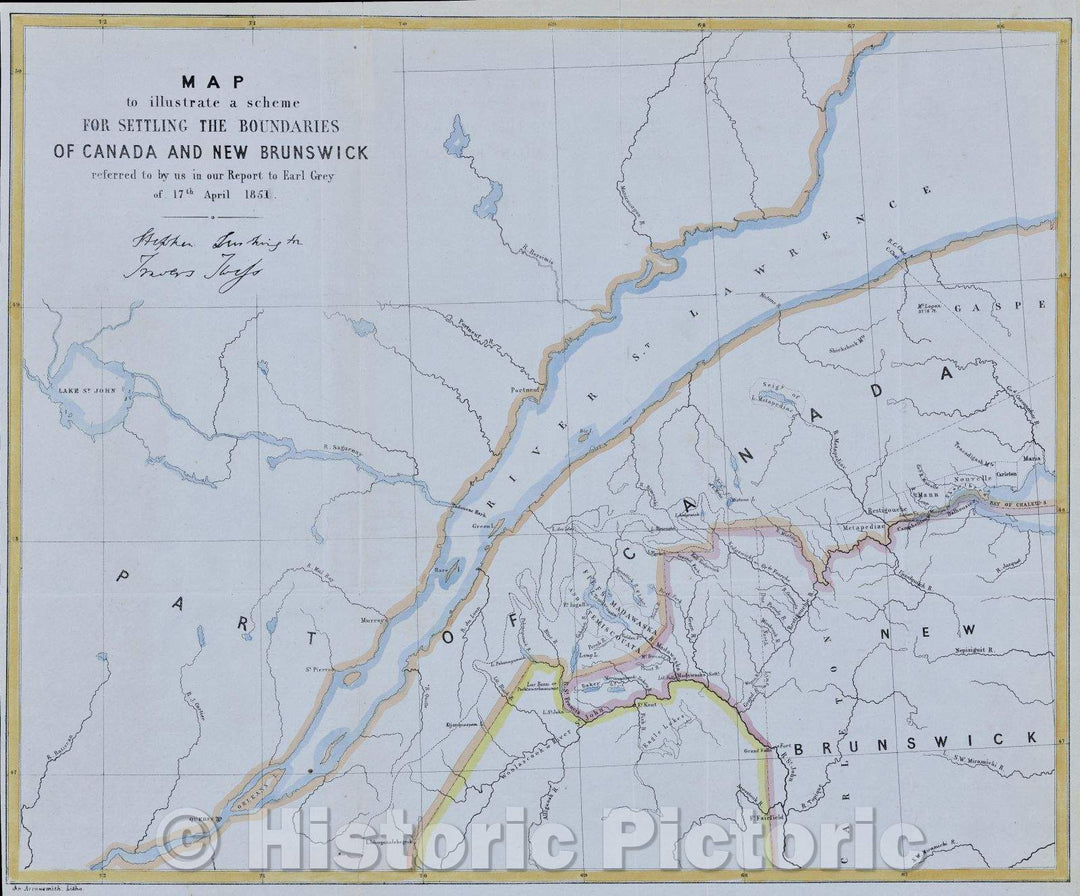 Historic Map : Map to illustrate a scheme for settling the boundaries of Canada and New Brunswick referred to us in our report to Earl Grey of 17th April 1851., 1851 , Vintage Wall Art
