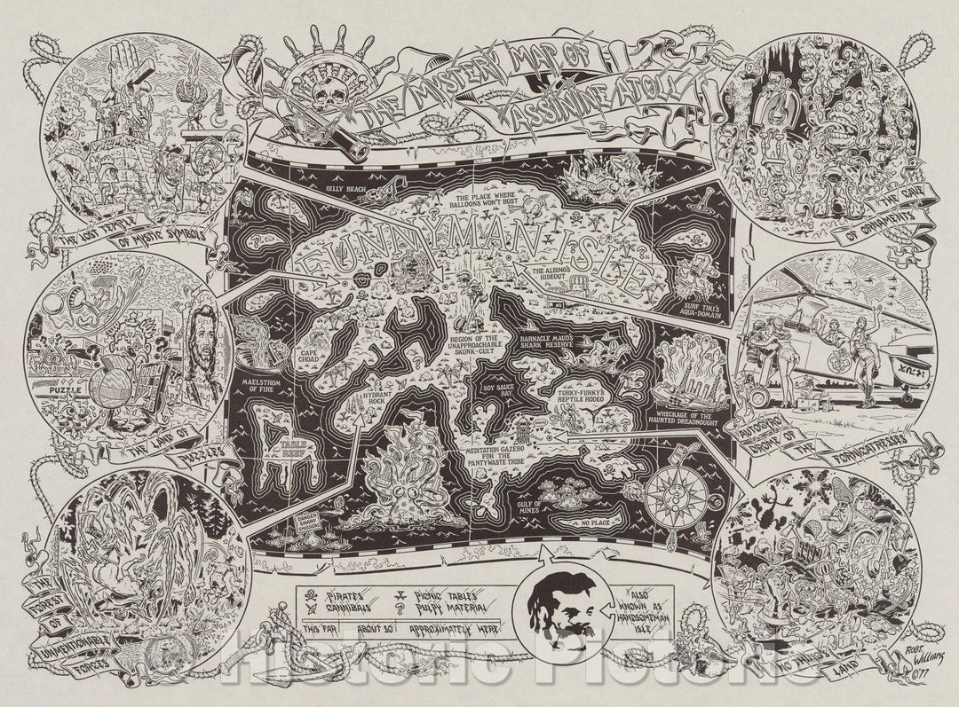 Historic Map : The Mystery Map of Assinine Atoll, 1977 , Vintage Wall Art