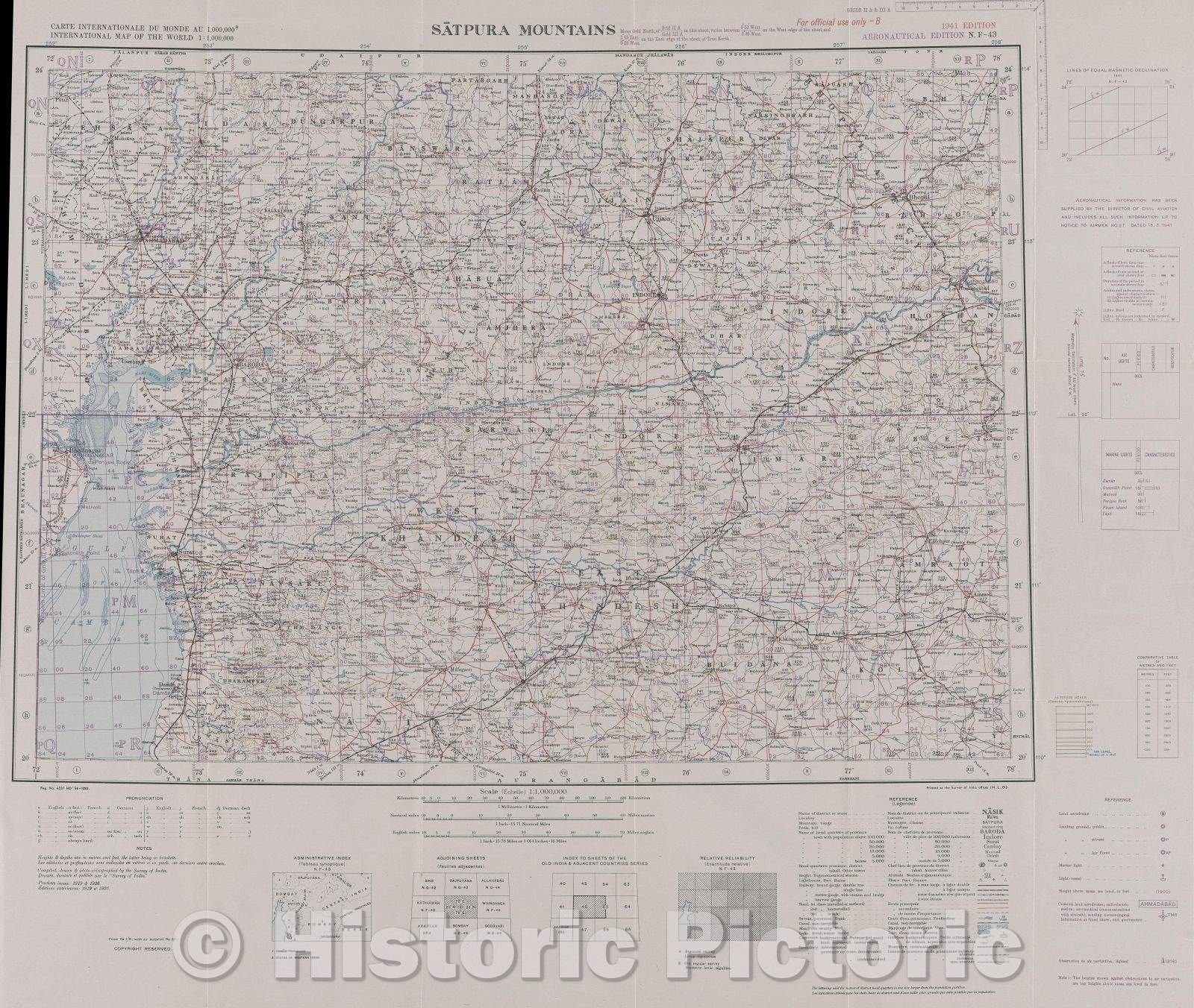 Historic Map : Satpura Mountains, 1941 , Vintage Wall Art