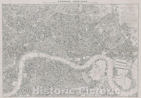 Historic Map : London, 1899-1900. Map showing Places of Religious Worship, Public Elementary Schools, and Houses Licensed for the Sale of Intoxicating Drinks., 1902 , Vintage Wall Art
