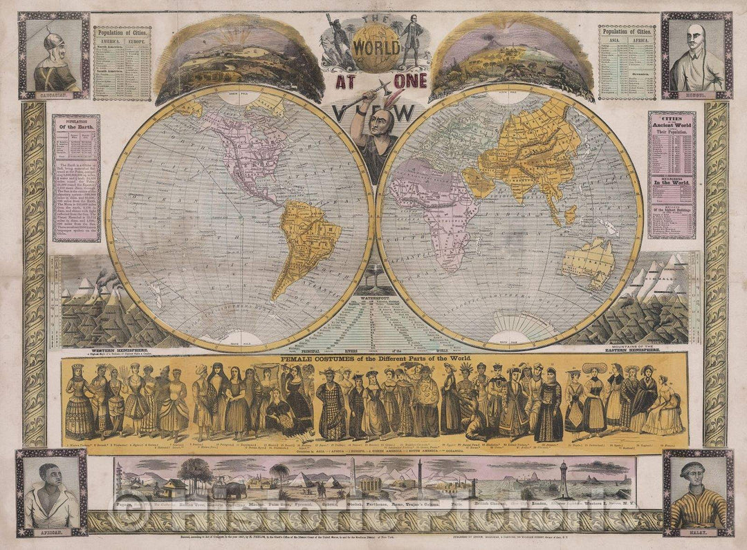 Historic Map : The World at One View, 1847 , Vintage Wall Art