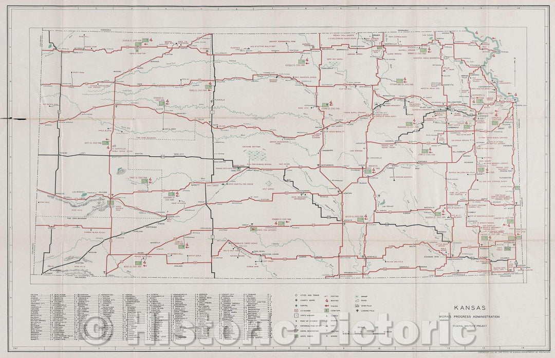 Historic Map : Kansas, 1939 , Vintage Wall Art
