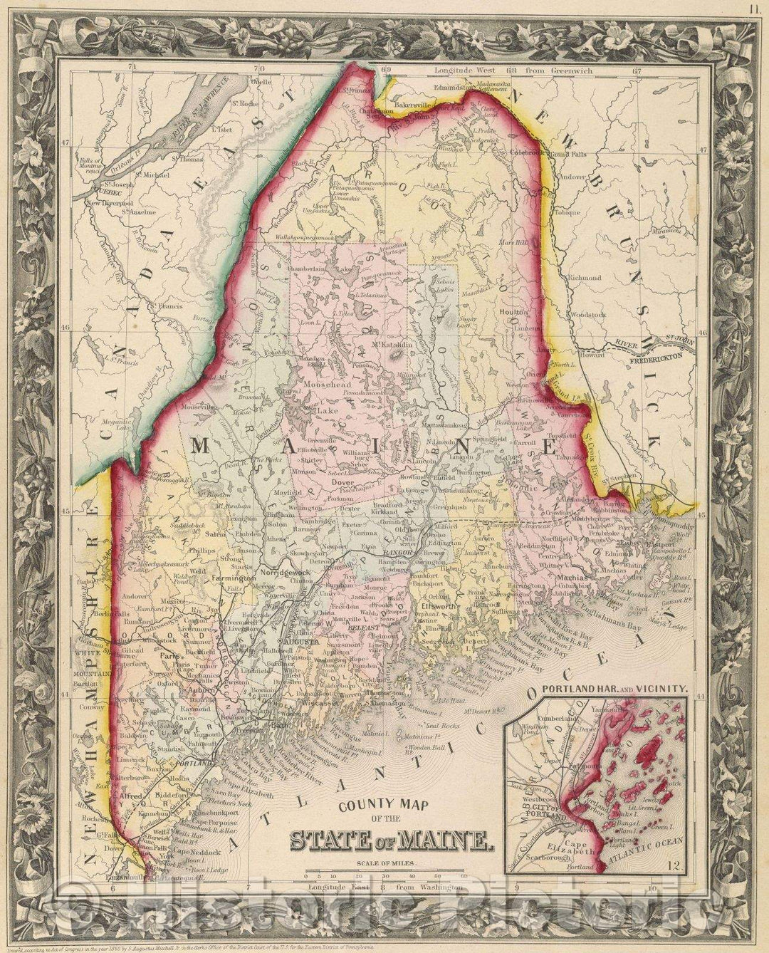 Historic Map : Mitchell's New General Atlas : containing maps of the various countries of the world, plans of the cities, etc. : embraced in forty-seven quarto maps, 1860 , Vintage Wall Art