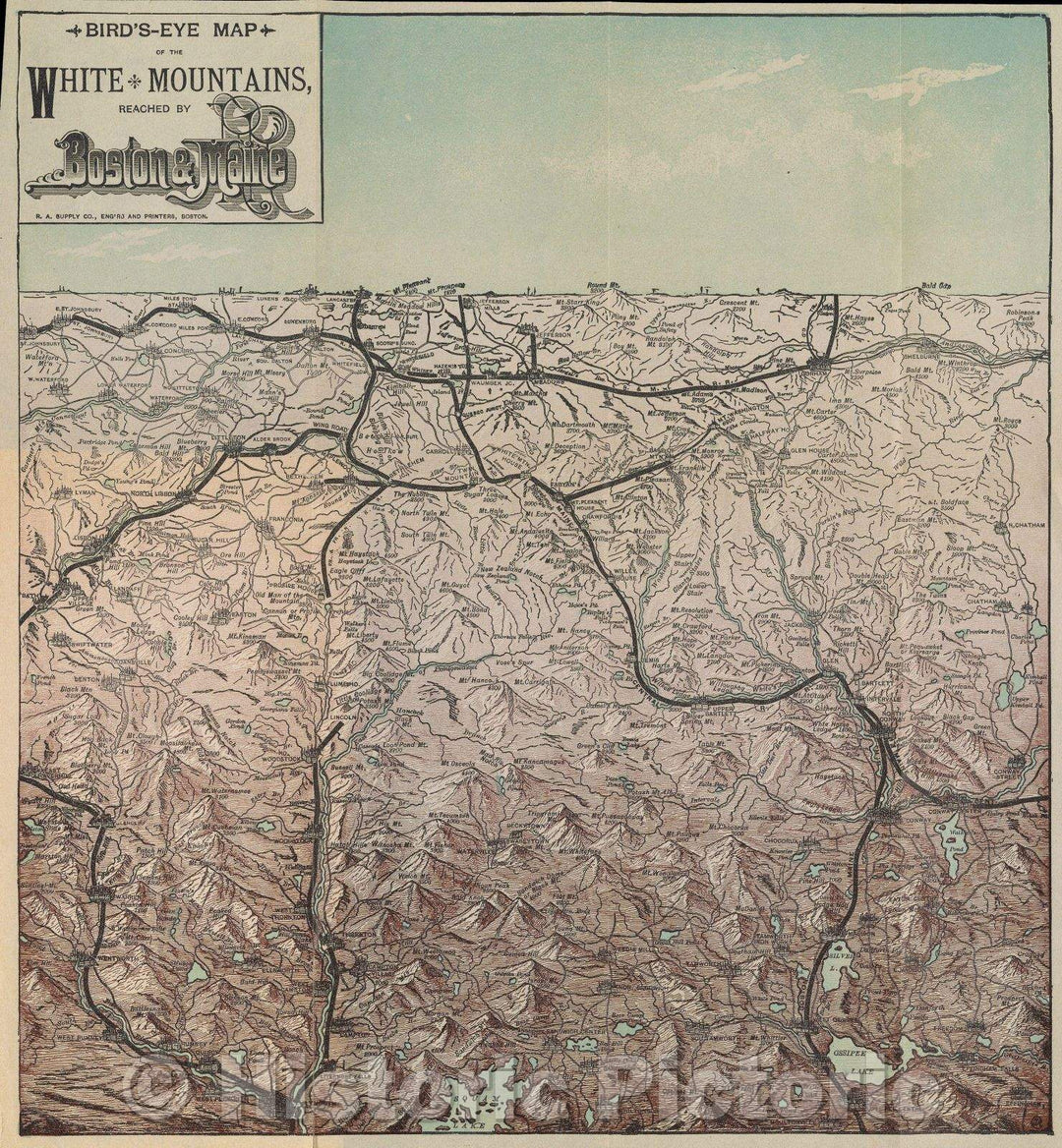 Historic Map : Among the Mountains - illustrated, Vintage Wall Art