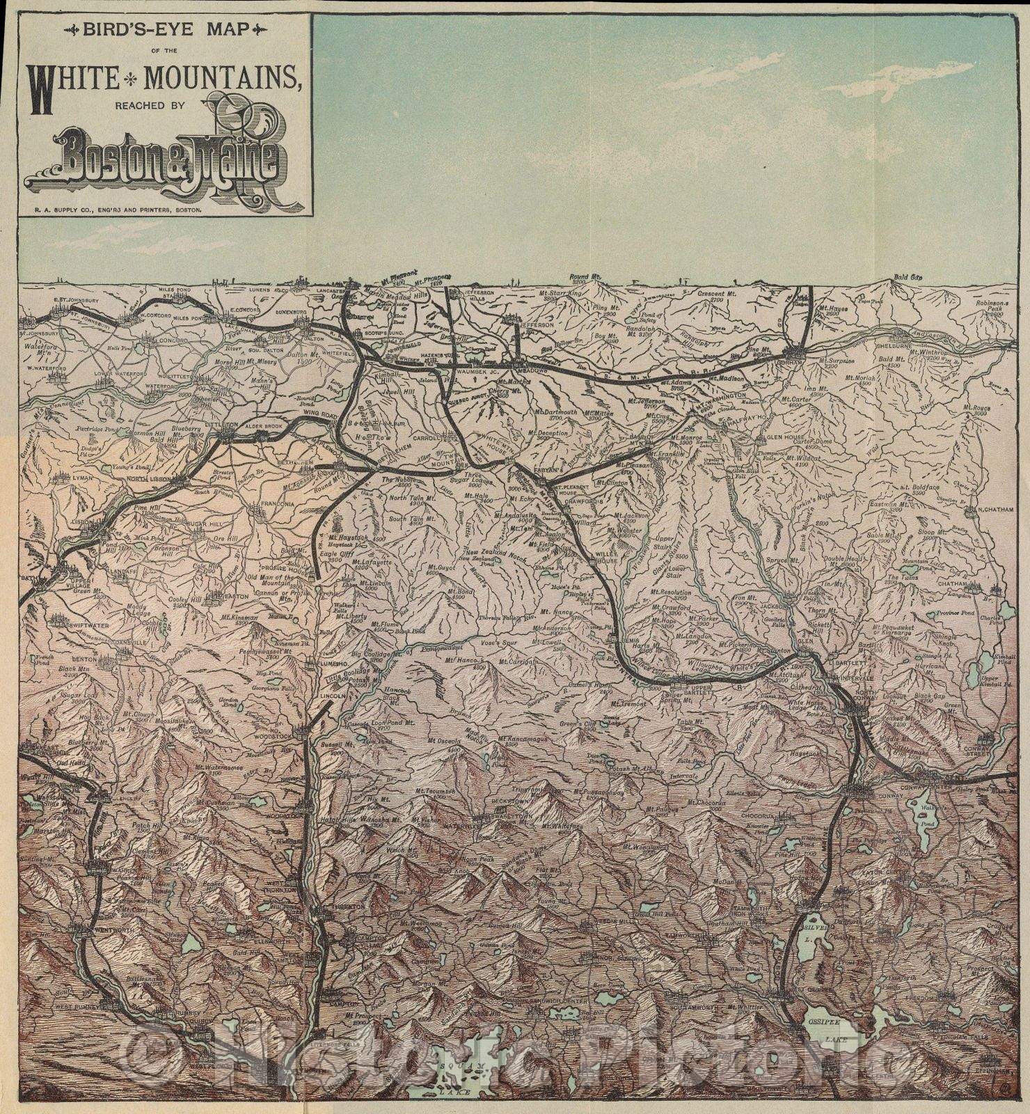 Historic Map : Among the Mountains - illustrated, Vintage Wall Art