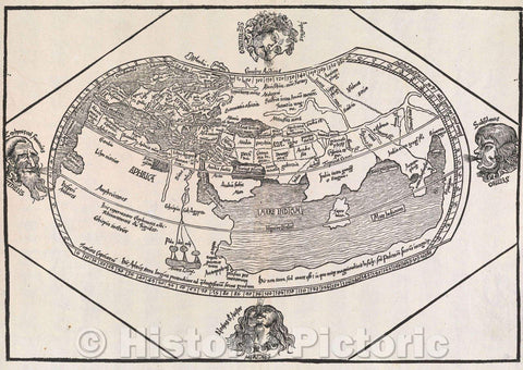 Historic Map : World Map., c. 1504 , Vintage Wall Art