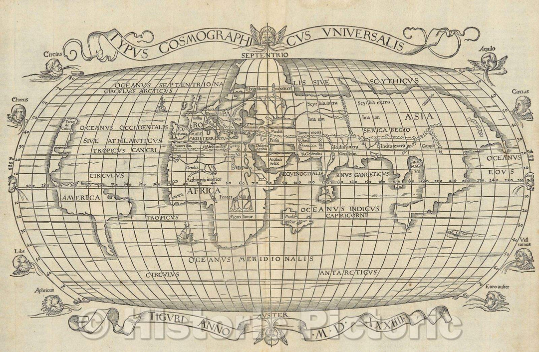 Historic Map : Typus Cosmographicus Universalis., 1534 , Vintage Wall Art