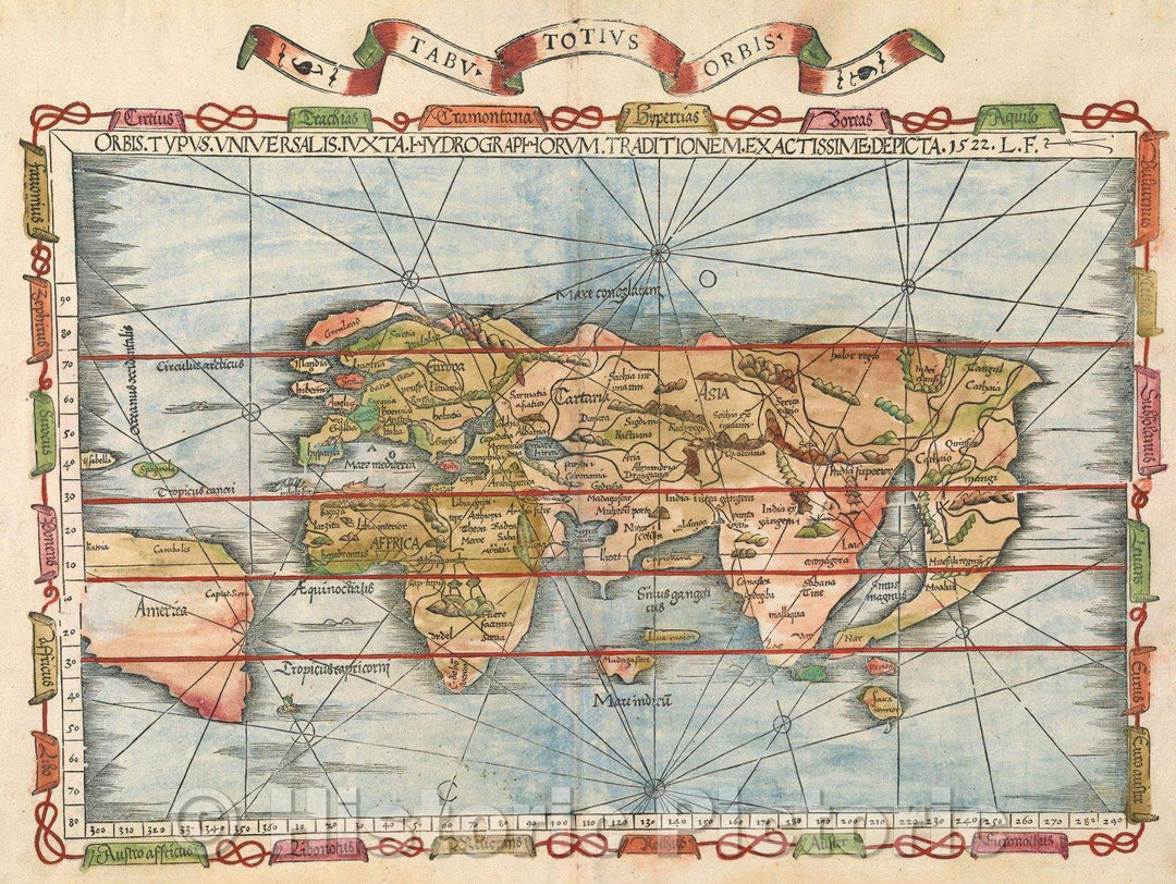 Historic Map : Tabu Totius Orbis : Orbis Typus Universalis Iuxta Hydrographorum Traditionem exactissime, 1535 , Vintage Wall Art