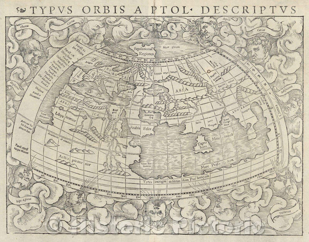 Historic Map : Typus Orbis A. Ptol. Descriptus, 1540 , Vintage Wall Art