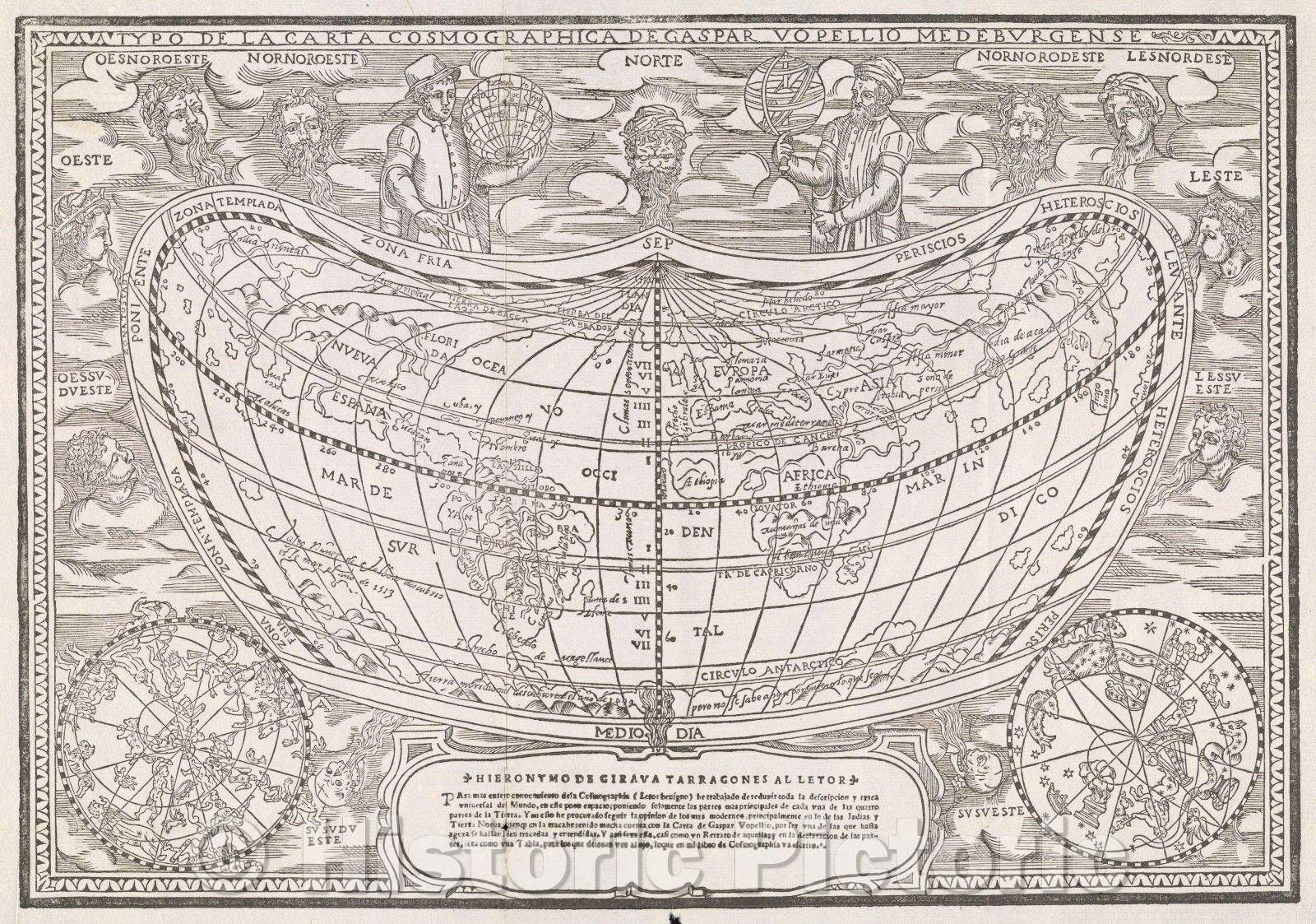 Historic Map : Typo de la carta cosmographica de Gaspar Vopellio Medeburgense, 1556 , Vintage Wall Art