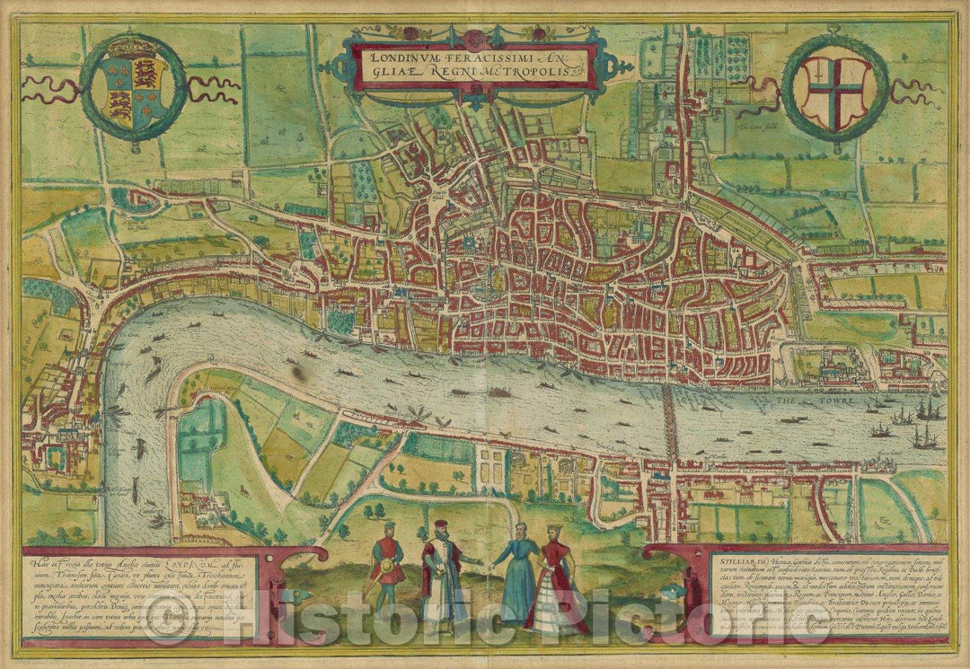 Historic Map : Londinum, Feracissimi Angliae Regni Metropolis, 1572 , Vintage Wall Art