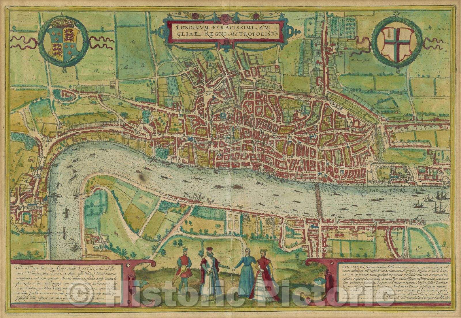 Historic Map : Londinum, Feracissimi Angliae Regni Metropolis, 1572 , Vintage Wall Art