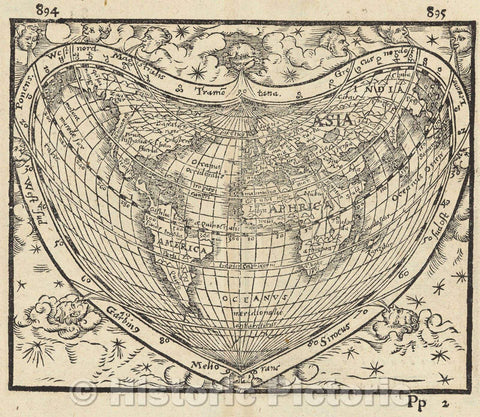 Historic Map : World Map, 1561 , Vintage Wall Art
