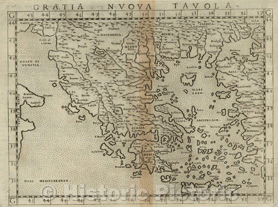 Historic Map : Graetia Nuova Tavola, 1561 , Vintage Wall Art
