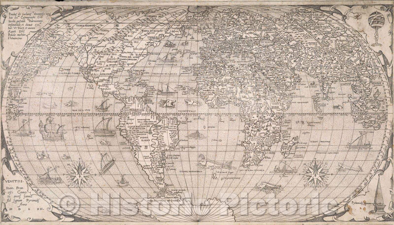 Historic Map : Untitled map of the world, 1562 , Vintage Wall Art