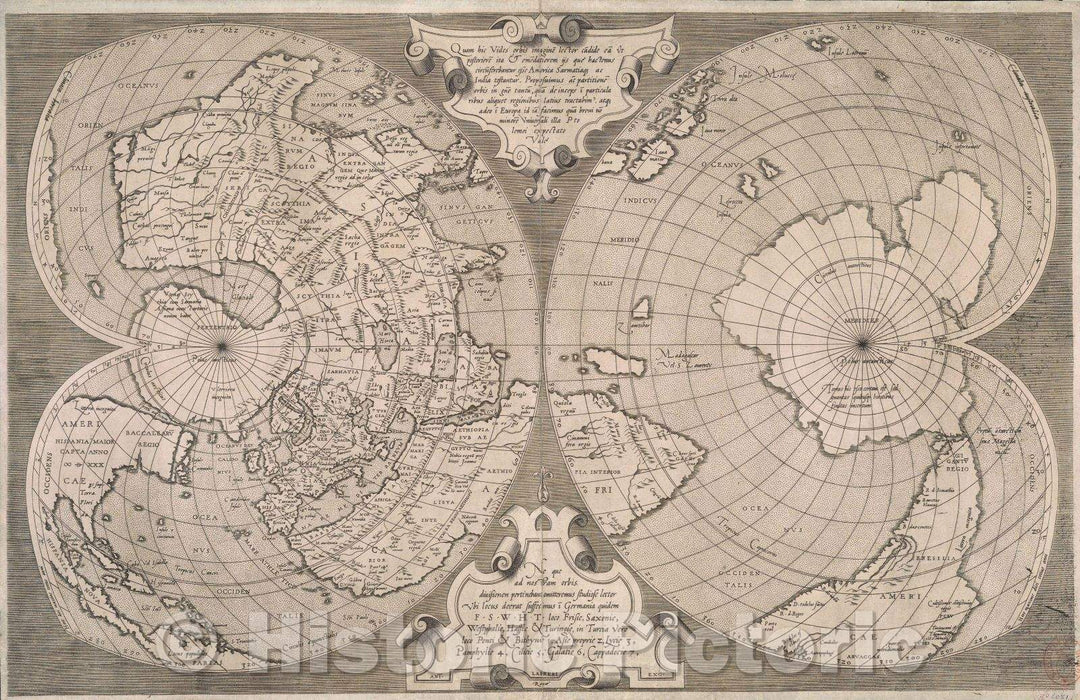 Historic Map : Quam hic vides orbis imagine lector cadide ea vt posteriore ita and emedatiorem ijs que hactenus circuferebantur esse America sarmatiaque, 1564 , Vintage Wall Art