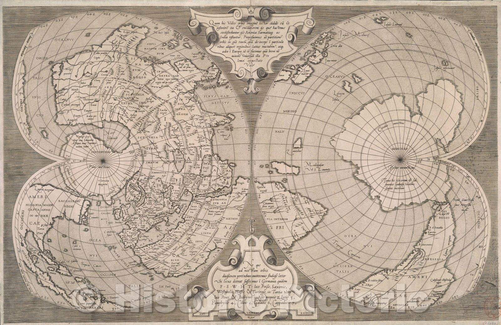 Historic Map : Quam hic vides orbis imagine lector cadide ea vt posteriore ita and emedatiorem ijs que hactenus circuferebantur esse America sarmatiaque, 1564 , Vintage Wall Art