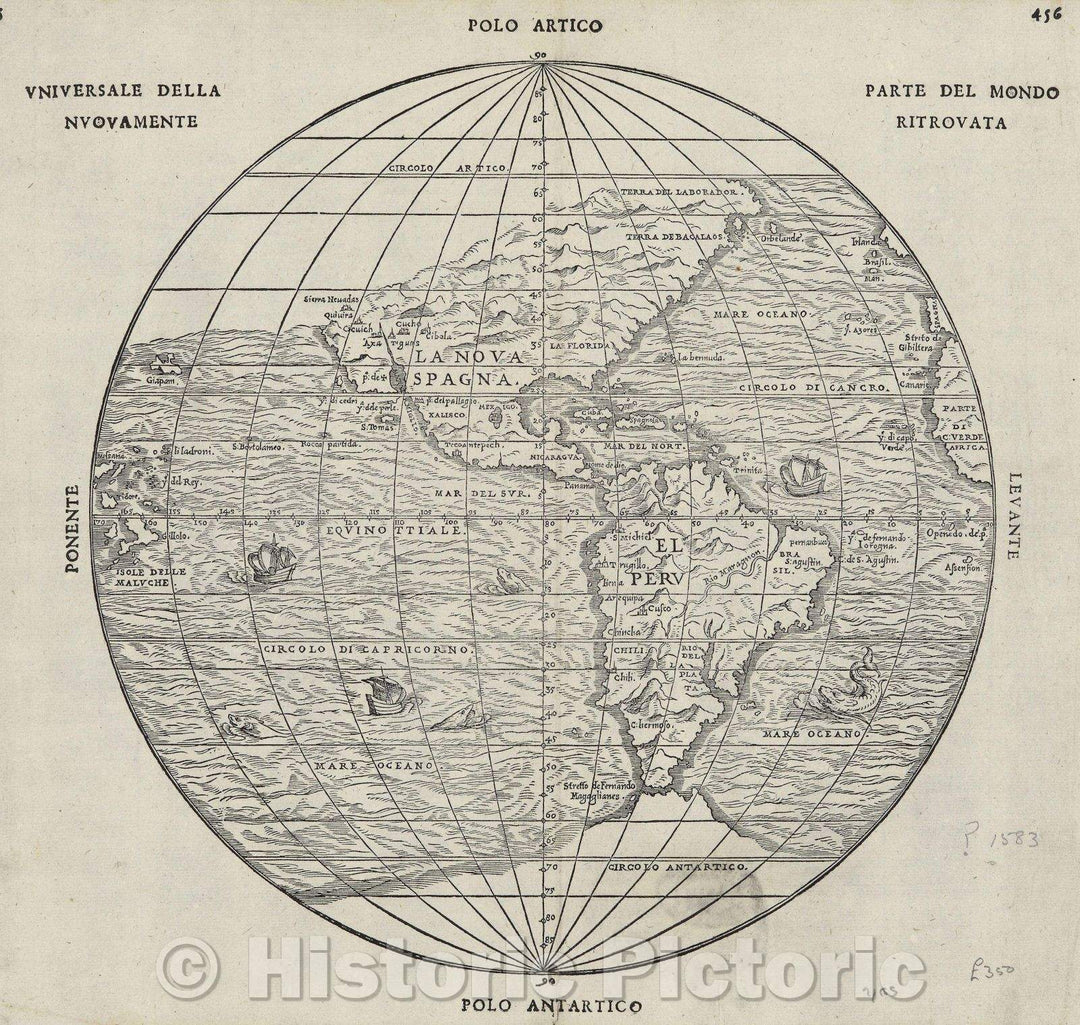 Historic Map : Universale Della Parte del Mondo Nuovamente Ritrovata, 1565 , Vintage Wall Art