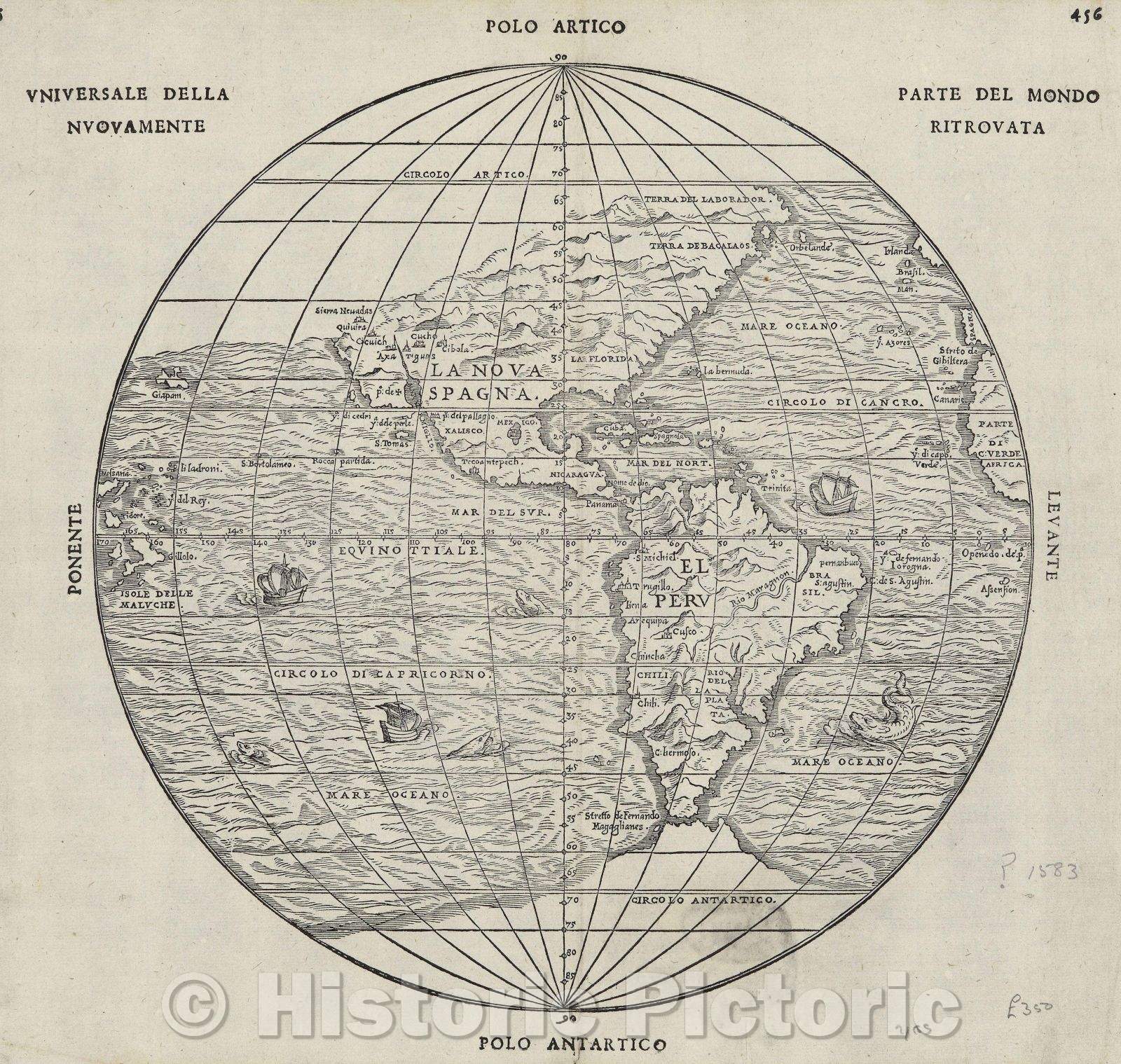 Historic Map : Universale Della Parte del Mondo Nuovamente Ritrovata, 1565 , Vintage Wall Art
