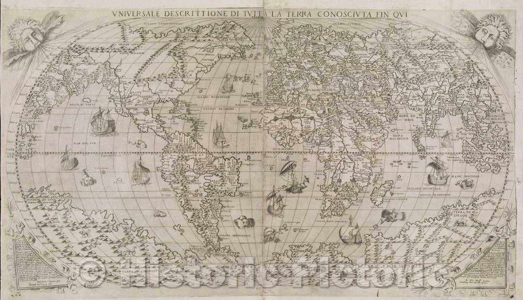 Historic Map : Universale Descrittione Tutta La Terra Conosciuta Fin Qui, 1565 , Vintage Wall Art