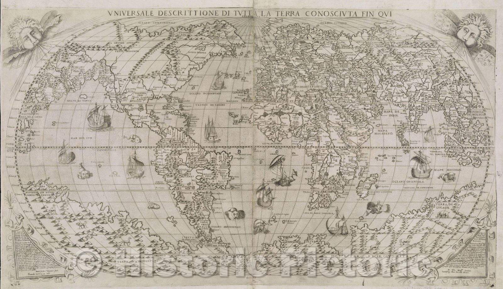 Historic Map : Universale Descrittione Tutta La Terra Conosciuta Fin Qui, 1565 , Vintage Wall Art