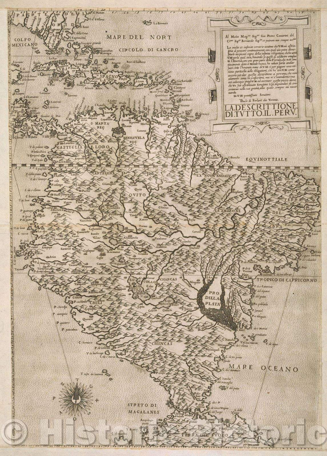 Historic Map : La Descrittione di tutto il Peru, 1566 , Vintage Wall Art