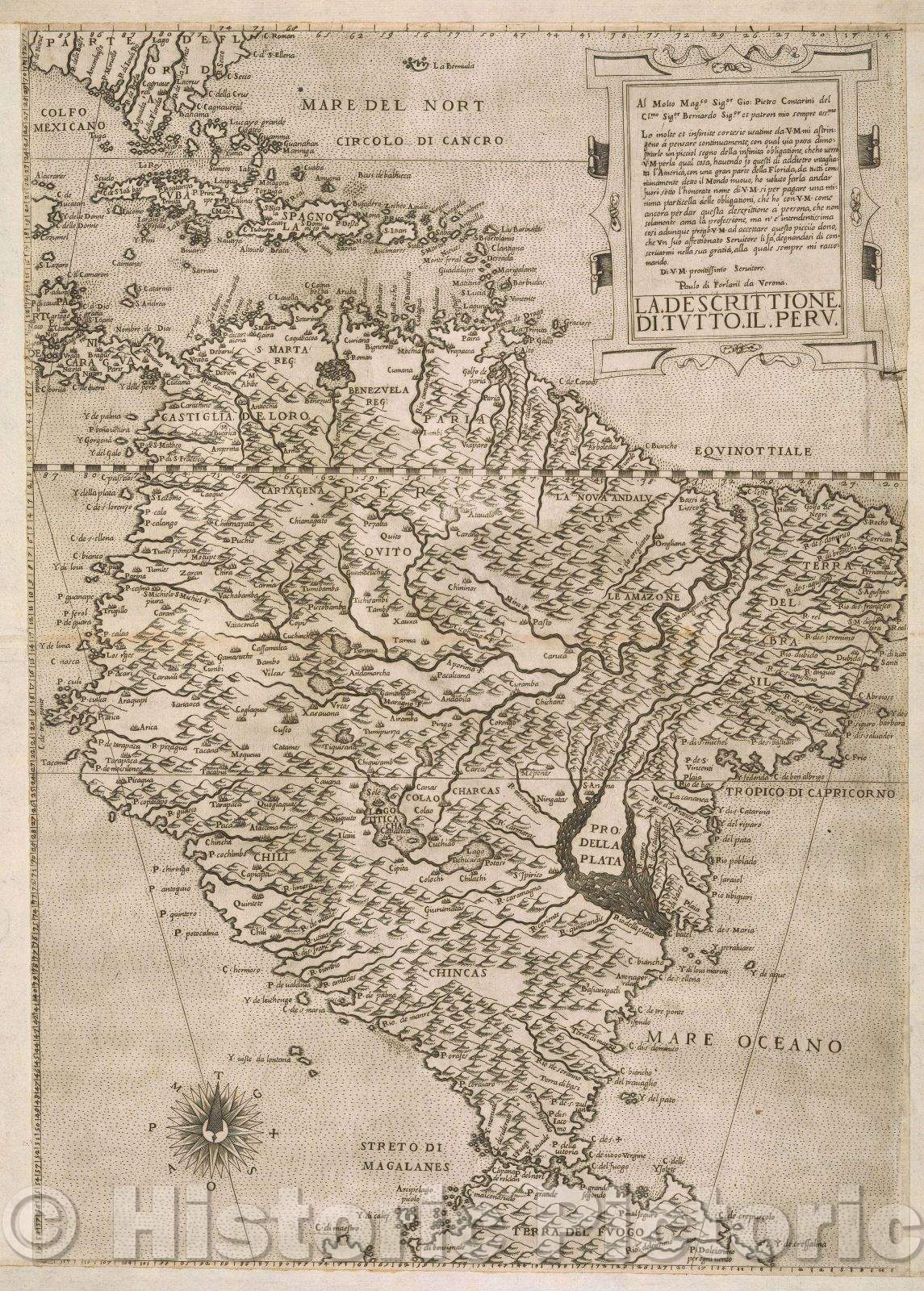 Historic Map : La Descrittione di tutto il Peru, 1566 , Vintage Wall Art