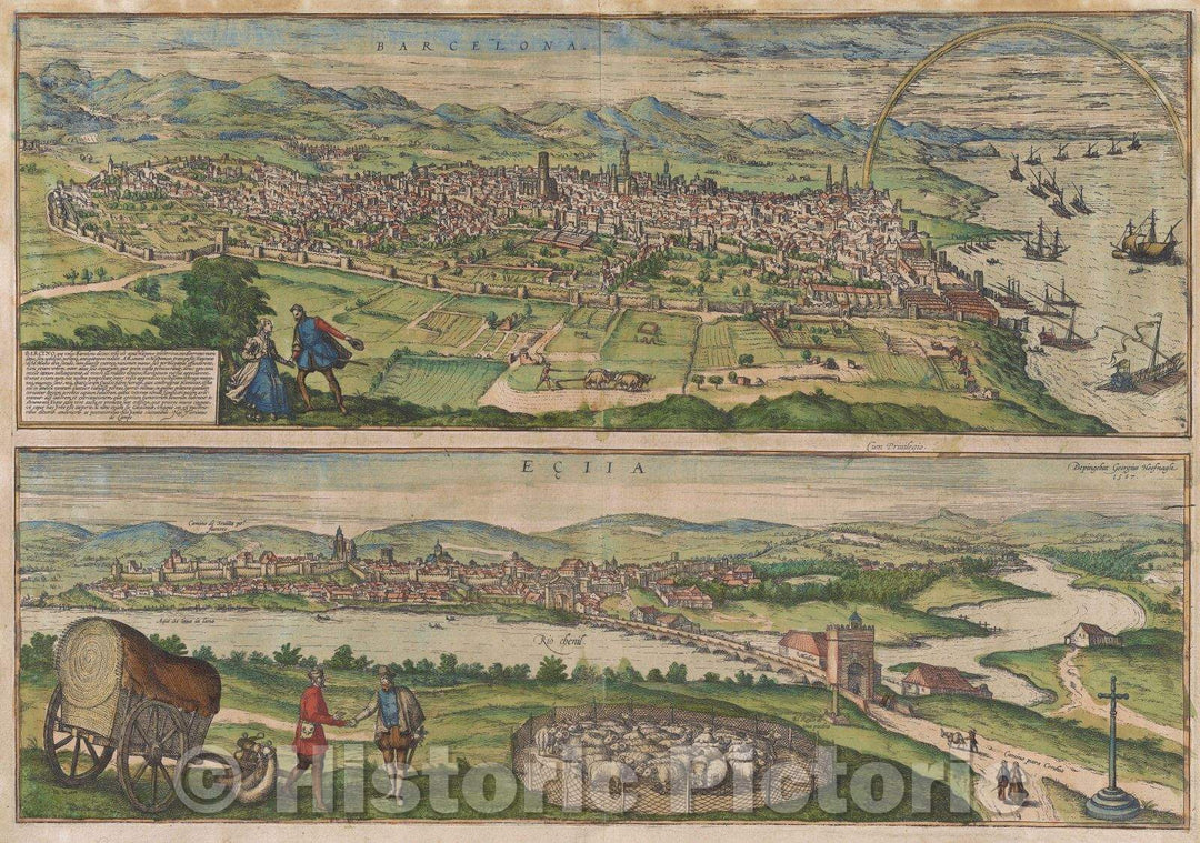 Historic Map : Barcelona Ecija, 1575 , Vintage Wall Art