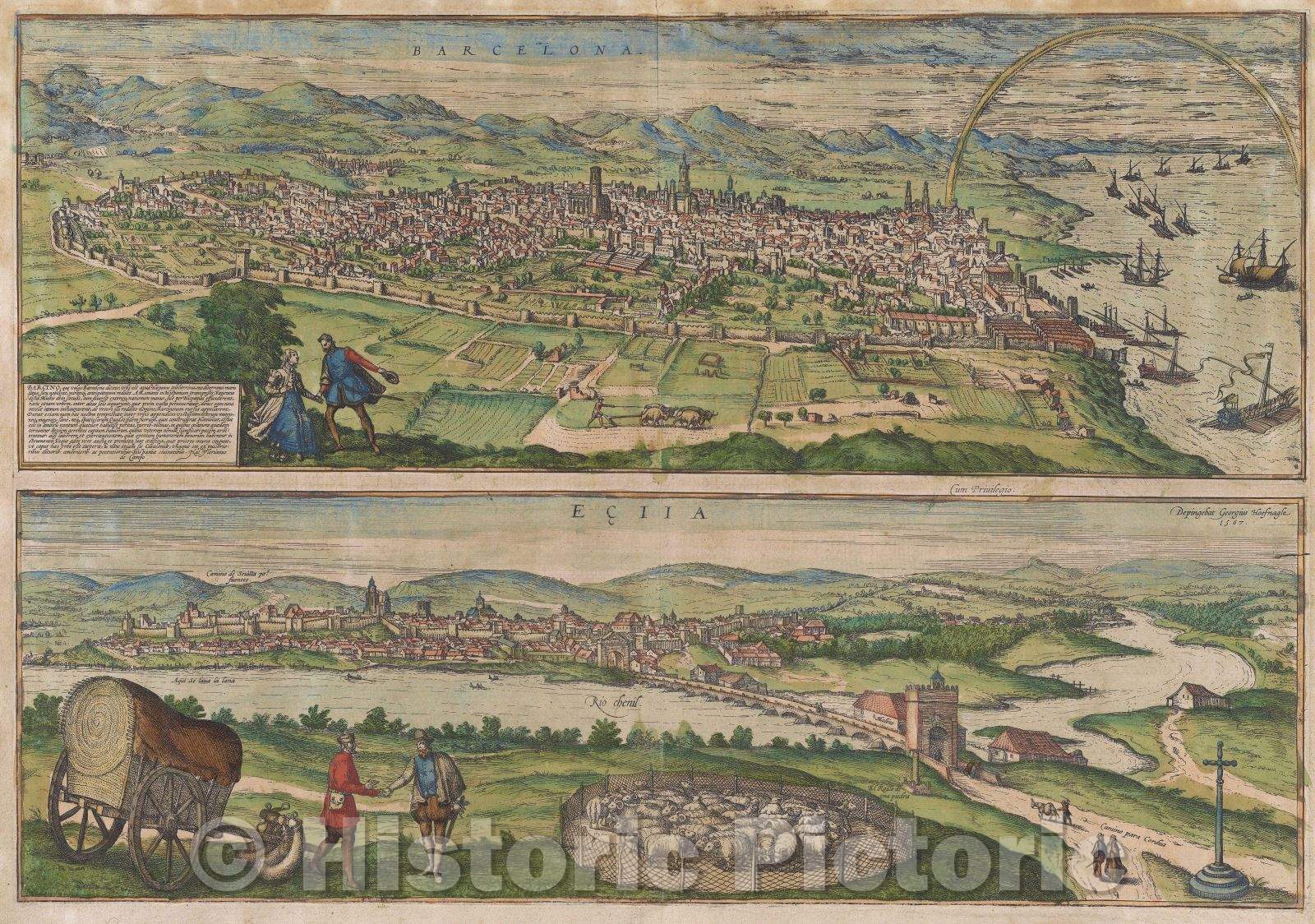 Historic Map : Barcelona Ecija, 1575 , Vintage Wall Art