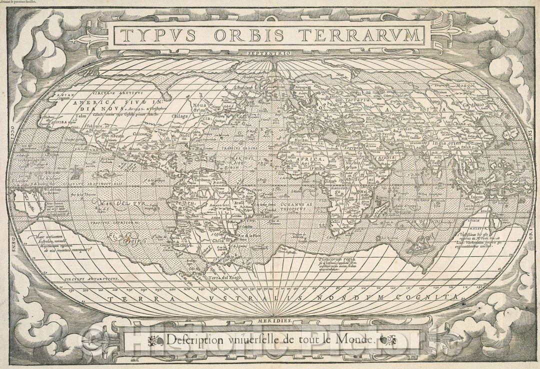 Historic Map : Typus Orbis Terrarum  description  Universelle de tout le Monde, 1575 , Vintage Wall Art