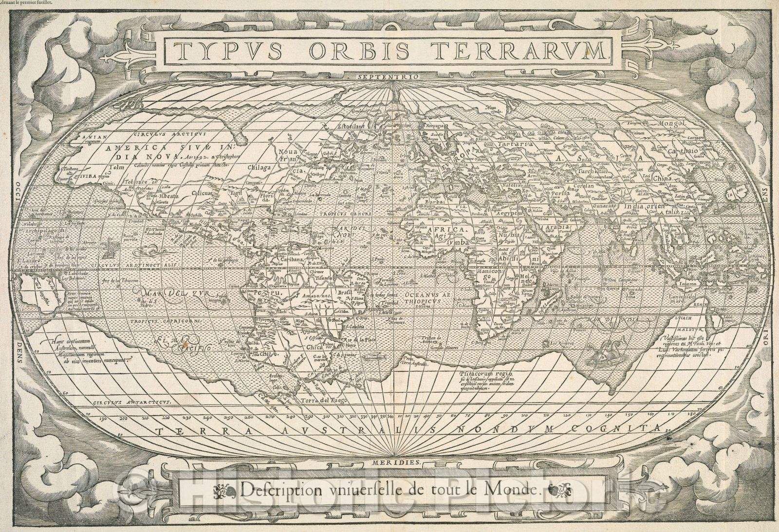 Historic Map : Typus Orbis Terrarum  description  Universelle de tout le Monde, 1575 , Vintage Wall Art